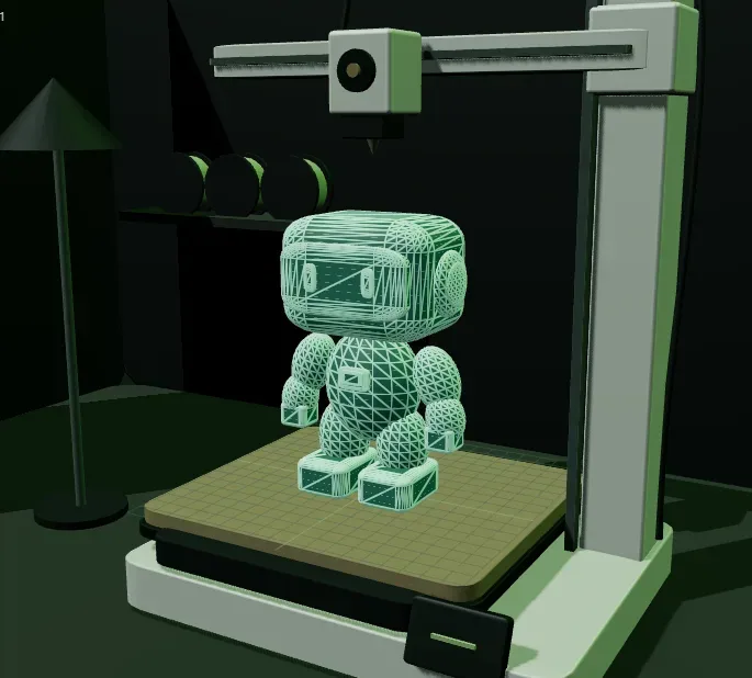 Vista previa en Three.js de un robot 3D estilo NPC listo para ser impreso en 3D